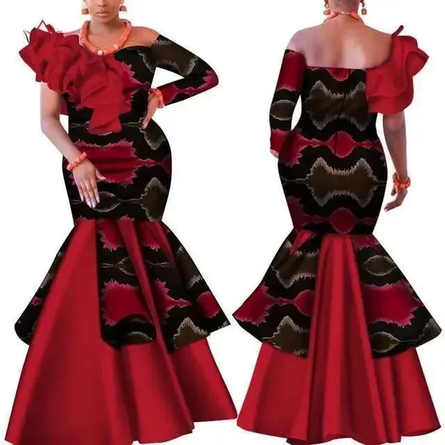 Elegant African Print Asymmetric Maxi Dress