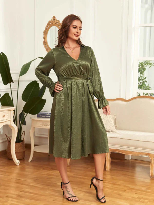 Elegant Animal Print Satin Midi Dress fashion image
