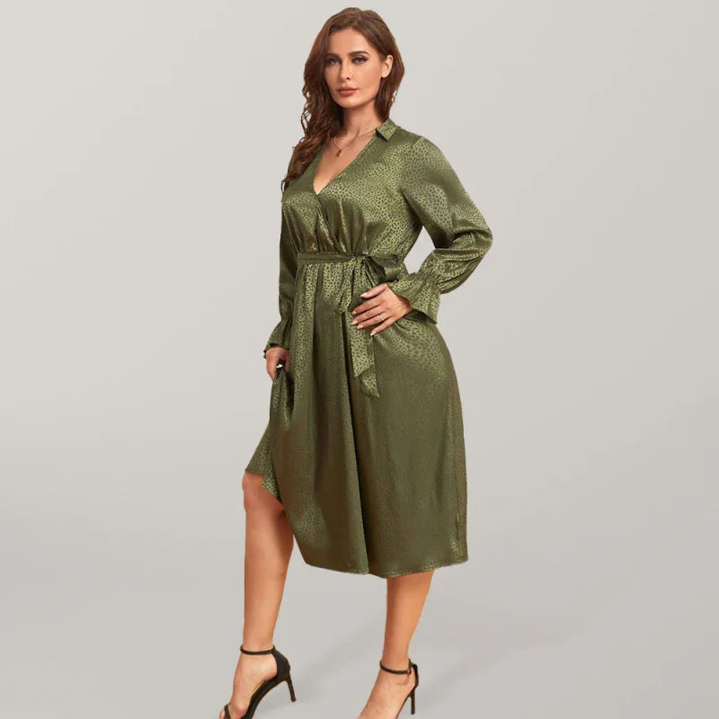 Elegant Animal Print Satin Midi Dress