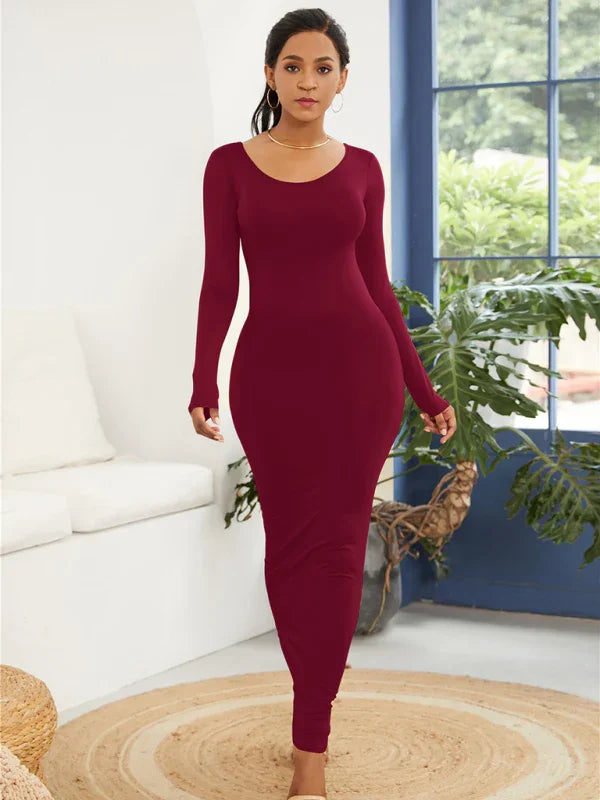 all-season,autumn dress,bodycon,bodycon dress,bodycon fit dress,casual,casual dress,jersey,ladies Wrinkle resistant,long dress,long sleeve,maxi,maxi hem dress,pencil,pencil dress,polyester dress,Quick drying maxi dress,round,round neckline dress,sheath,sleeveless dress,slip-on,slip-on dress,solid,solid dress,straight-LeStyleParfait