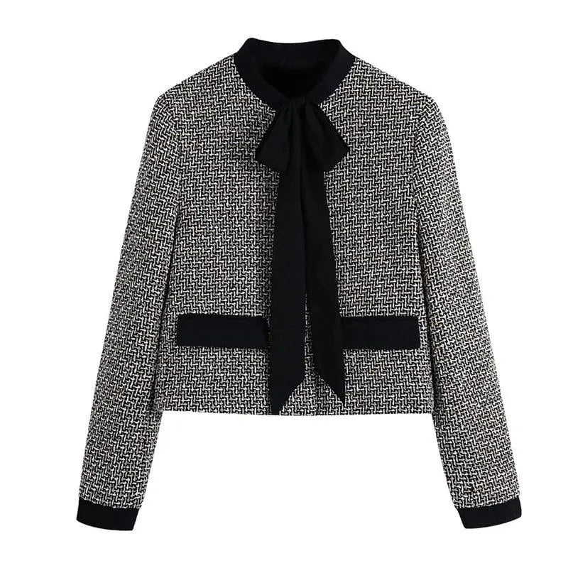 Elegant Bow Tied Women Tweed Jacket-Tweed Jacket-LeStyleParfait