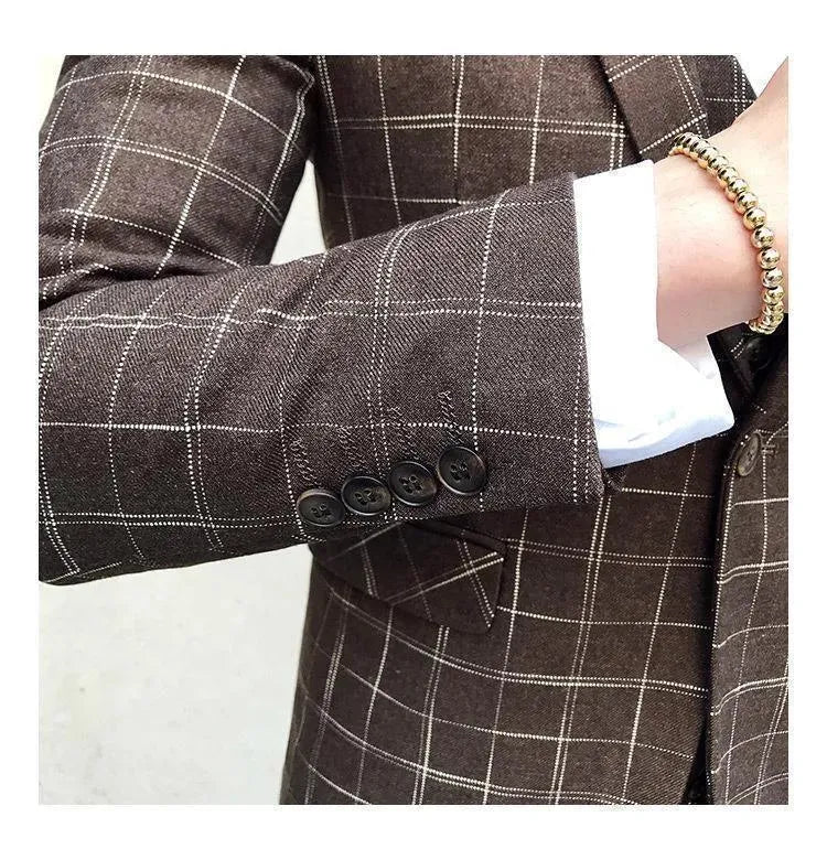 Elegant Brown Plaid Three Piece Suit - Plaid Suit - LeStyleParfait