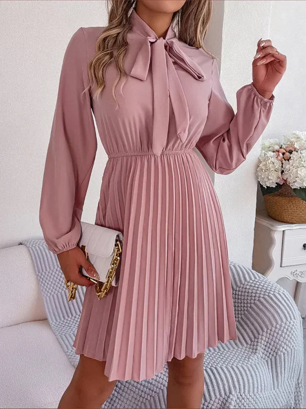 Elegant Burgundy Pleated Chiffon Midi Dress fashion image