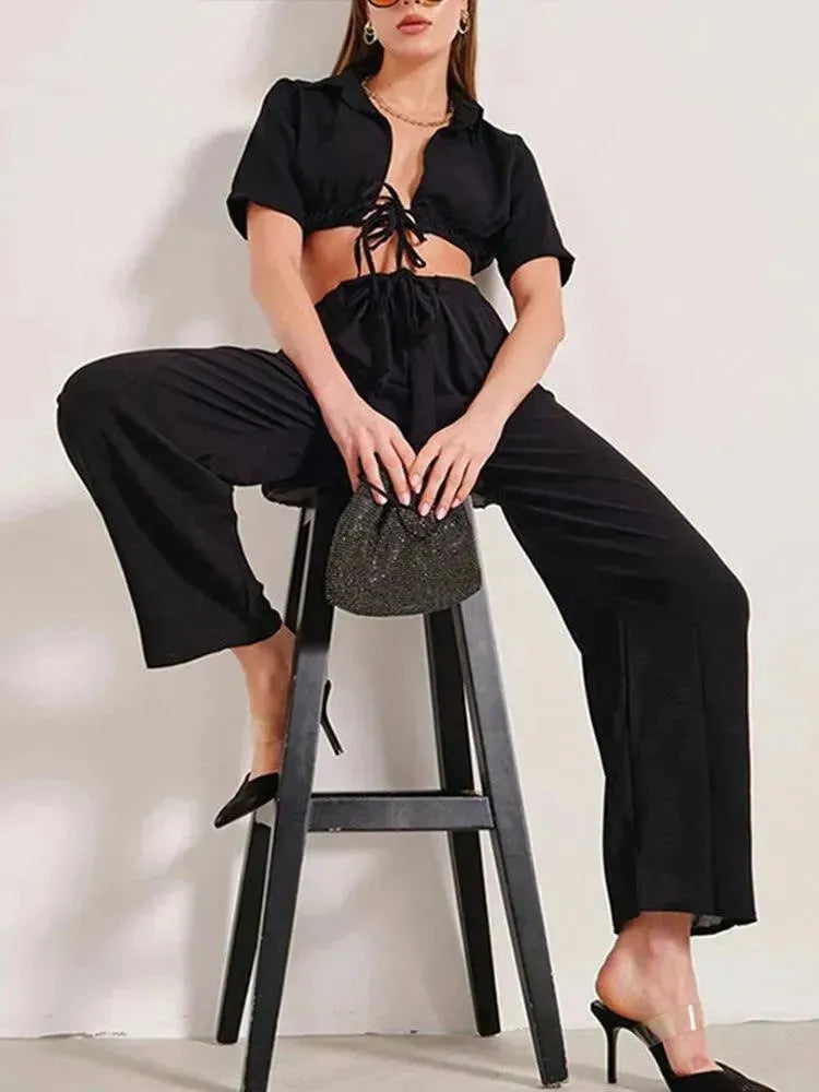Elegant Casual Wide-Leg Two-Piece Set - Wide-Leg Two-Piece Set - LeStyleParfait