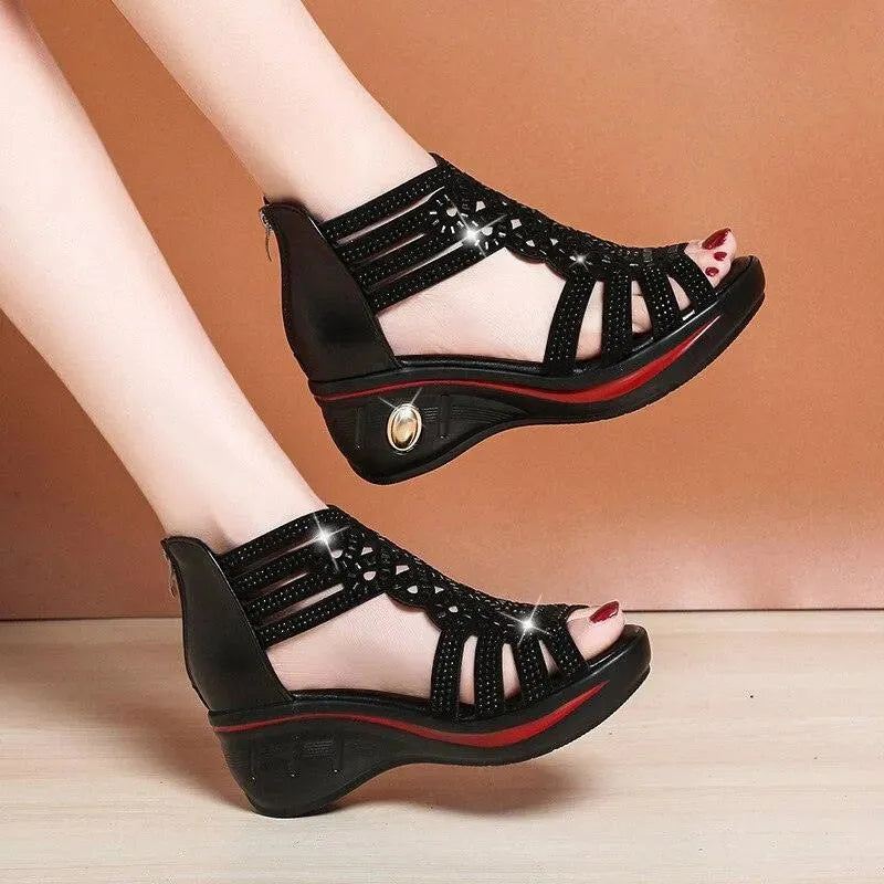 Elegant Hollow-Out Wedge Sandals - Wedge Shoes - LeStyleParfait