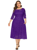 Elegant Lace Round Neck Midi Dress