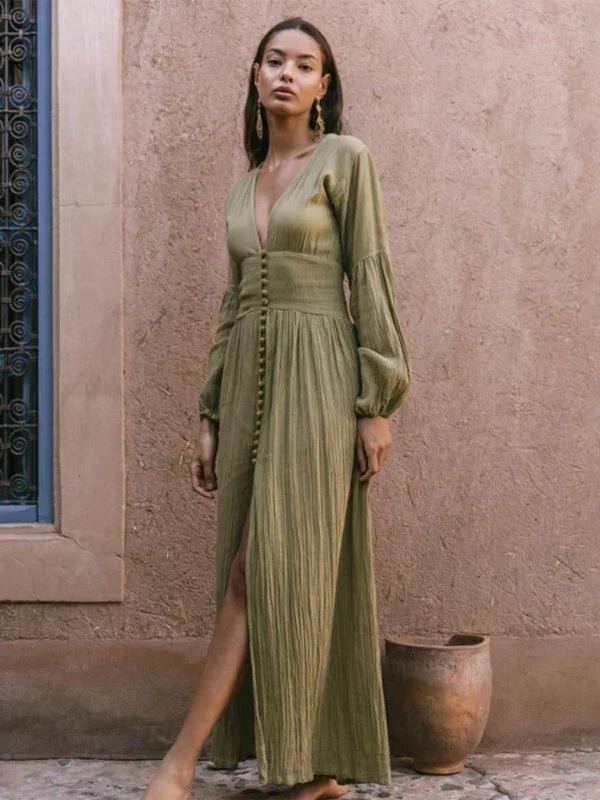 Elegant Pink Chiffon V-Neck Maxi Dress
