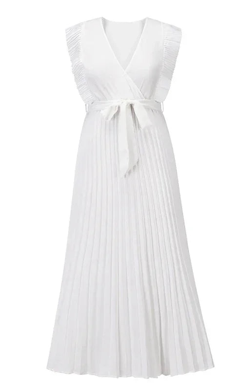 Elegant Pink Chiffon Wrap Midi Dress