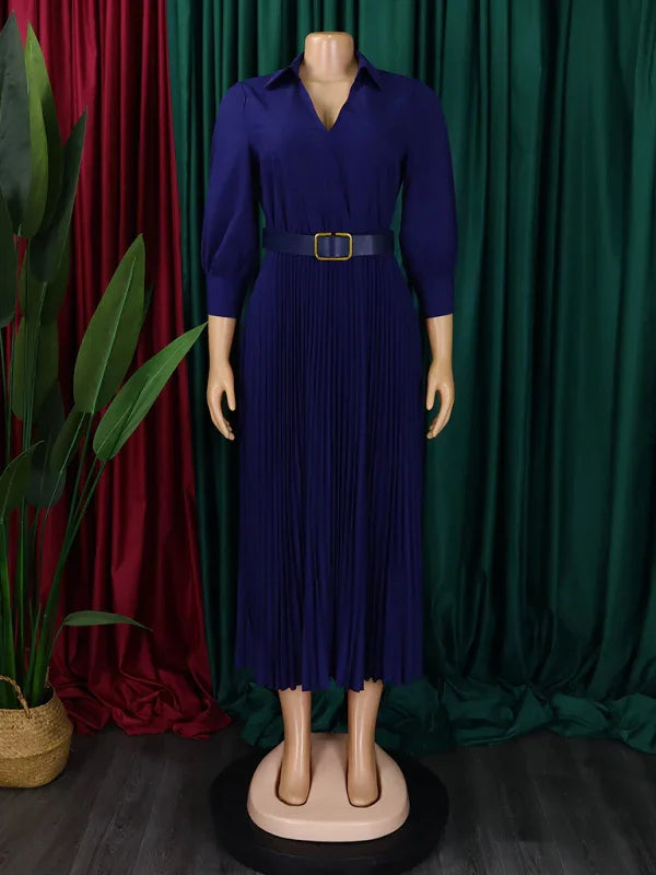 Elegant Pleated V-Neck Maxi Dress