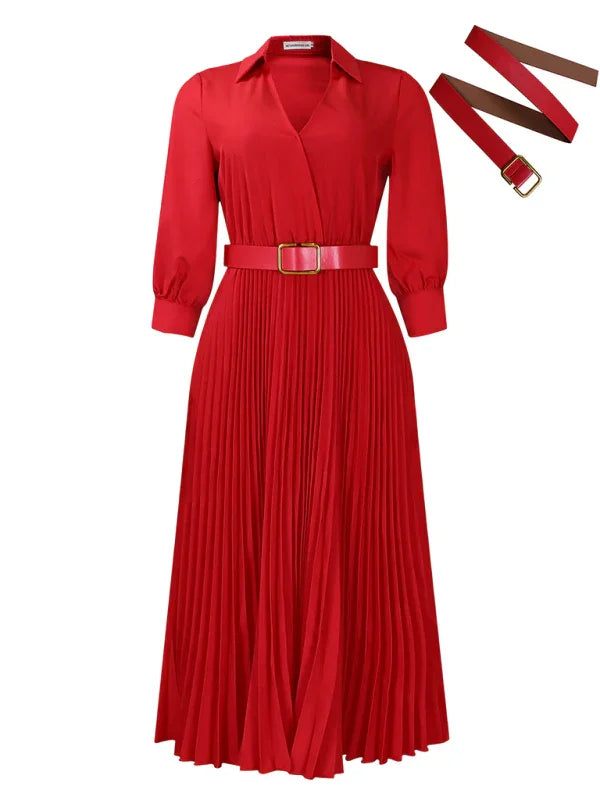 Elegant Pleated V-Neck Maxi Dress