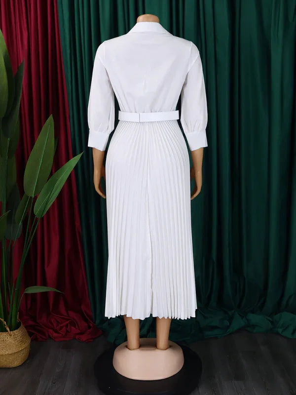 Elegant Pleated V-Neck Maxi Dress
