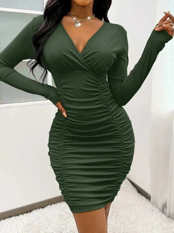 Elegant Red Ruched Bodycon Mini Dress
