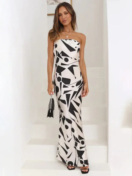 Elegant Satin Strapless Maxi Dress