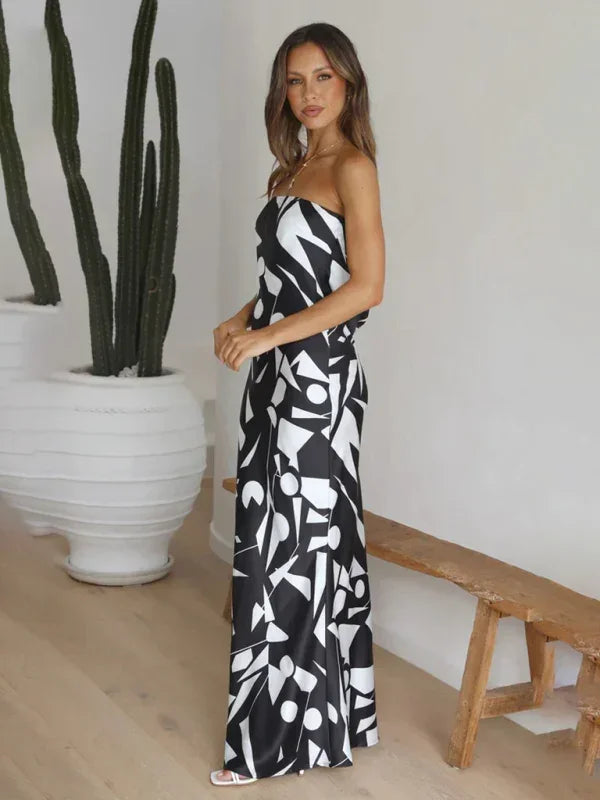 Elegant Satin Strapless Maxi Dress