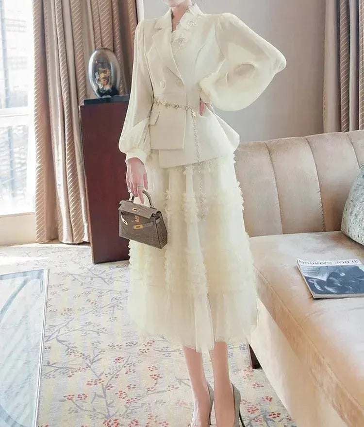 Elegant Tailored Silk Two-Piece Skirt Set - Casual Skirt Set - LeStyleParfait