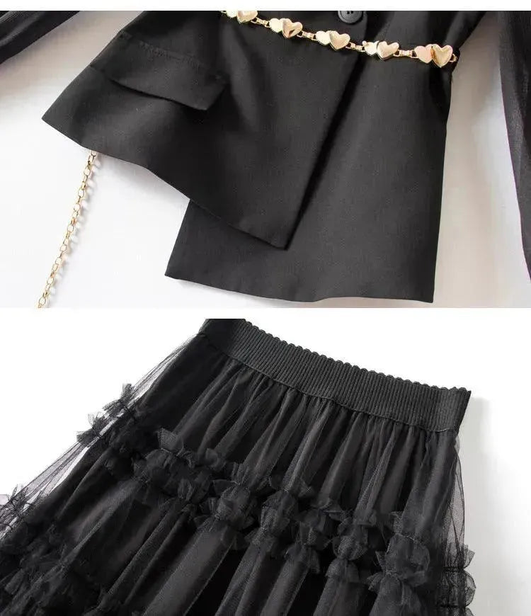 Elegant Tailored Silk Two-Piece Skirt Set - Casual Skirt Set - LeStyleParfait