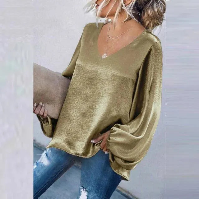 Elegant V-Neck Women Tops - Blouse - LeStyleParfait