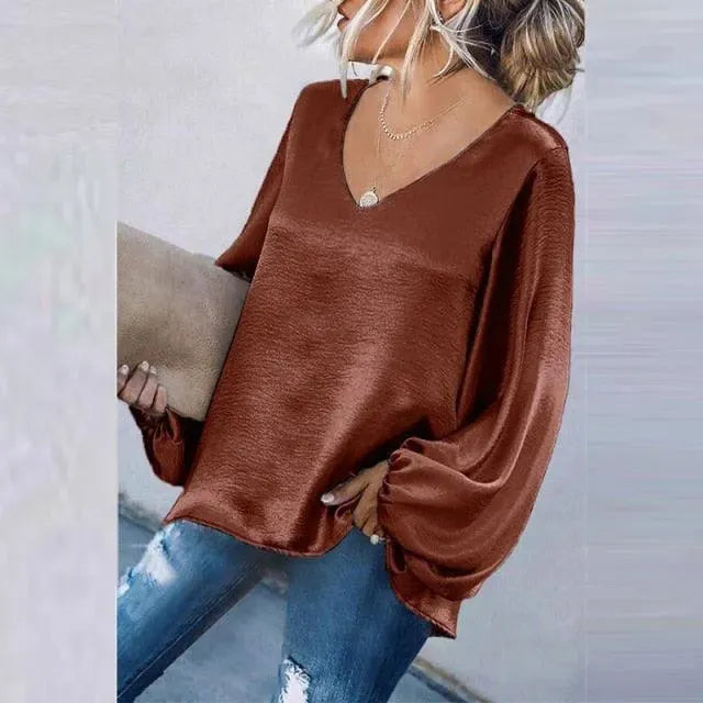 Elegant V-Neck Women Tops - Blouse - LeStyleParfait