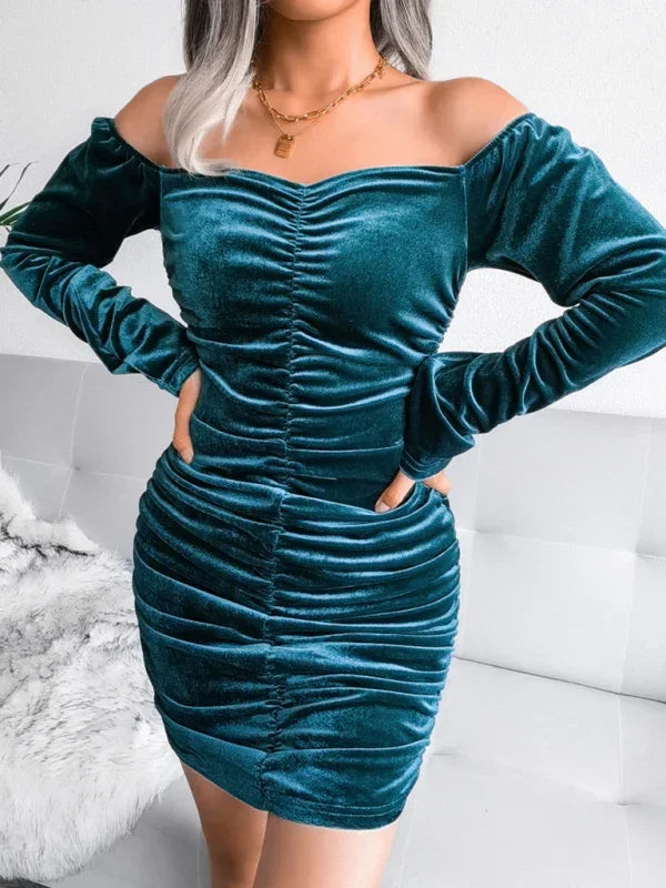 Elegant Velvet Ruched Mini Dress