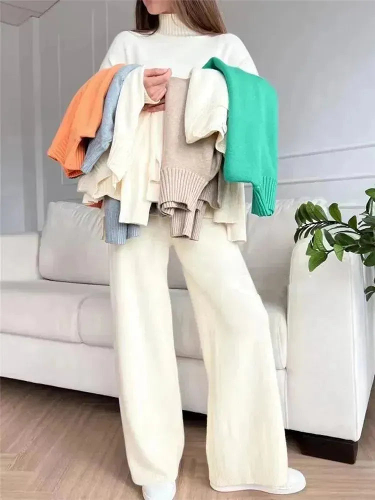 Elegant Women Casual Ribbed Two-Piece Set - Casual Pants Set - LeStyleParfait