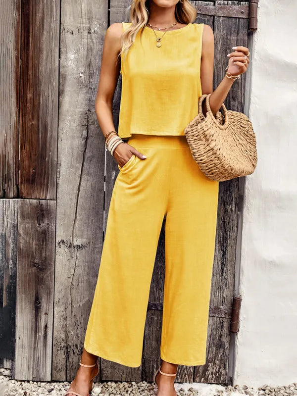Elegant Women Casual Sleeveless Two-Piece Set - Casual Pants Set - LeStyleParfait