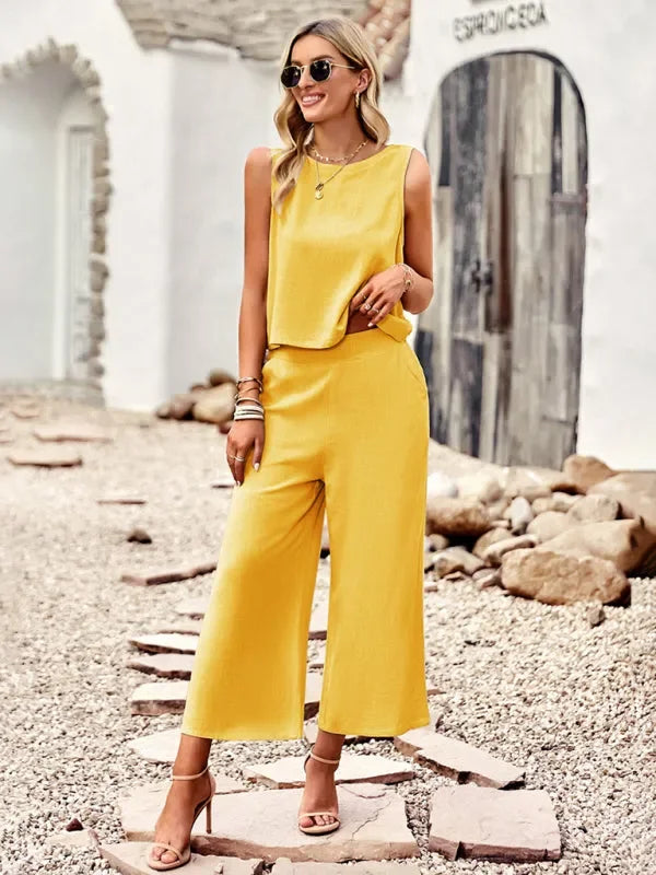 Elegant Women Casual Sleeveless Two-Piece Set - Casual Pants Set - LeStyleParfait