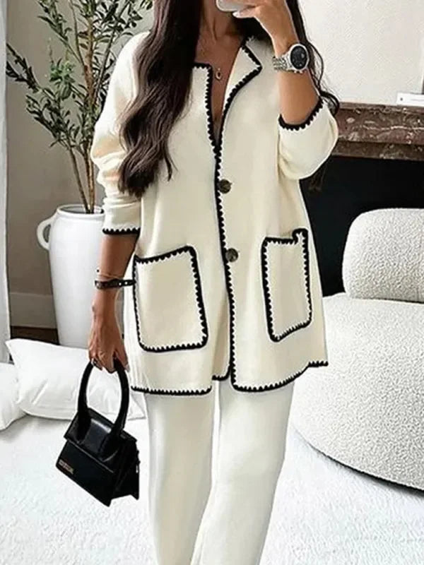 Elegant Women Casual Twill Two-Piece Set - Casual Pants Set - LeStyleParfait