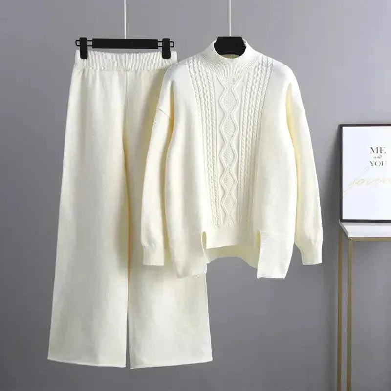 Elegant Women Casual Wool Three-Piece Outfit Set - Casual Outfit Set - LeStyleParfait