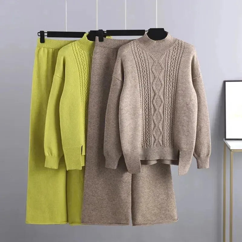 Elegant Women Casual Wool Three-Piece Outfit Set - Casual Outfit Set - LeStyleParfait