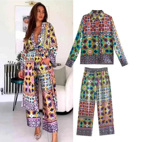 Elegant Women Ethnic Silk Two-Piece Pants Set - Silk Pants Set - LeStyleParfait