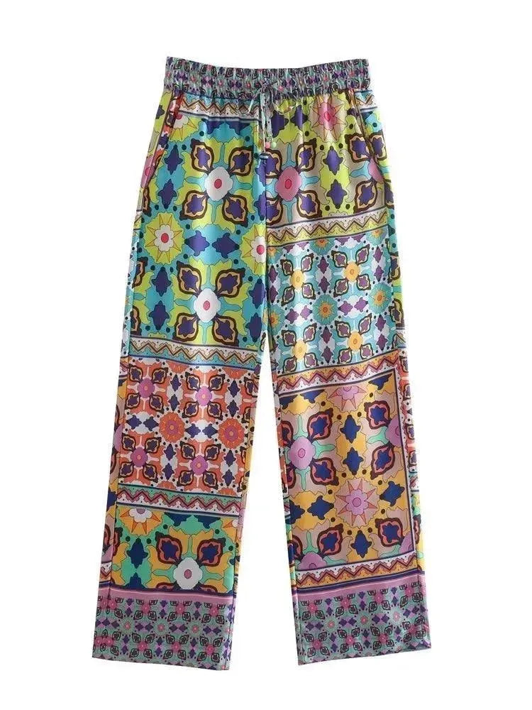 Elegant Women Ethnic Silk Two-Piece Pants Set - Silk Pants Set - LeStyleParfait