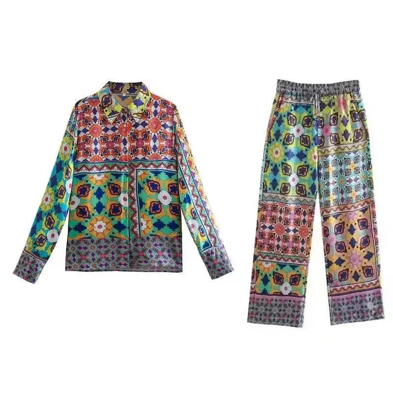 Elegant Women Ethnic Silk Two-Piece Pants Set - Silk Pants Set - LeStyleParfait