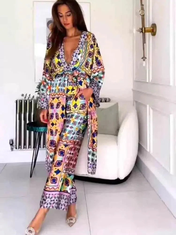 Elegant Women Ethnic Silk Two-Piece Pants Set - Silk Pants Set - LeStyleParfait