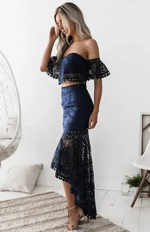Elegant Women Floral Lace Two-Piece Skirt Set - Floral Skirt Set - LeStyleParfait