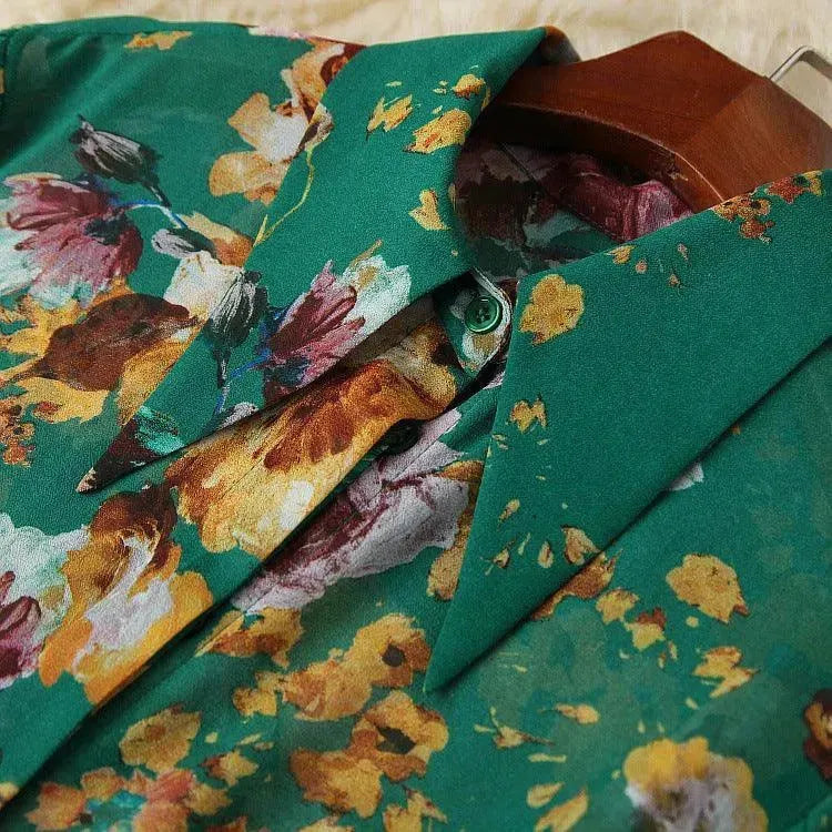 Elegant Women Floral Satin Two-Piece Skirt Set - Floral Skirt Set - LeStyleParfait