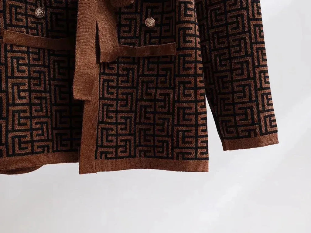 Elegant Women Geometric Tailored Three-Piece Pants Set - Geometric Pants Set - LeStyleParfait