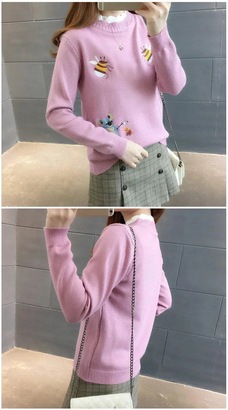 Embroidered Crewneck Women Sweater - Pullover Sweater - LeStyleParfait