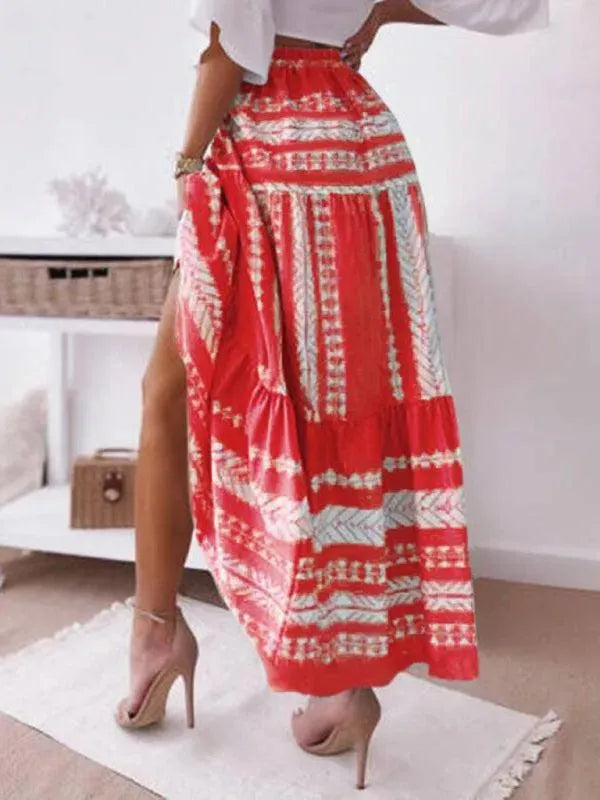 Ethnic Print Midi Skirt-Women's Skirt-LeStyleParfait