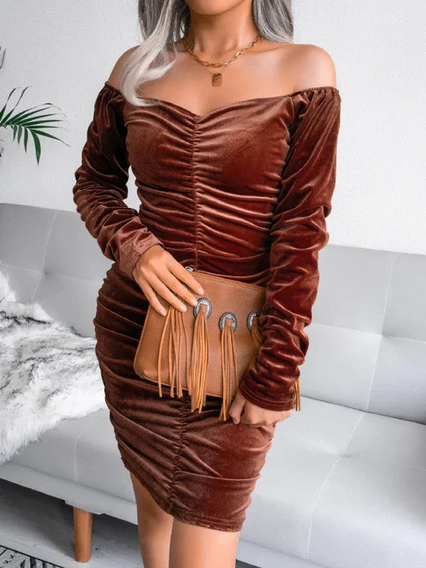 bodycon,bodycon dress,Breathable,fall,fall dress,ladies Ruched design,long sleeve,long sleeve dress,mini,mini hemline dress,party,party dress,Quick drying,ruched,ruched mini dress,sheath,sheath dress,slip-on,Slip-on design mini dress,slip-on dress,solid,solid dress,straight,straight bottom style dress,sweetheart,sweetheart dress,velvet,velvet dress,Wrinkle resistant-LeStyleParfait
