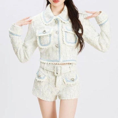 Flap Pocketed Tweed Shorts Suit Women - Shorts Suit - LeStyleParfait