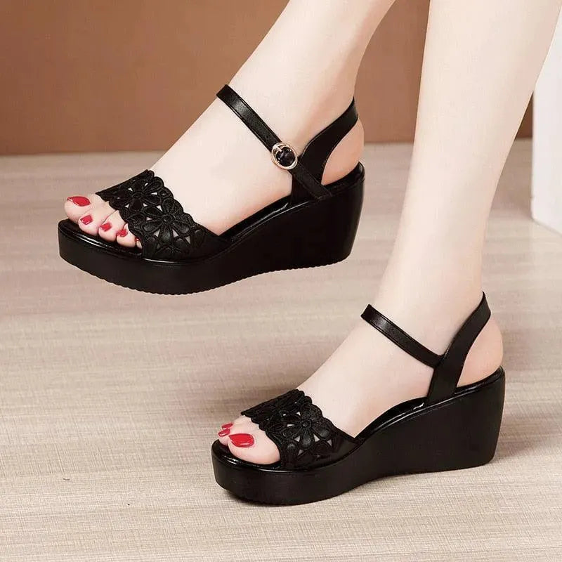 Floral Cut-out Wedge Sandal Shoes - Wedge Shoes - LeStyleParfait