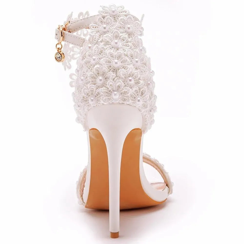 Floral Lace Strap Heels Sandals - Sandals - LeStyleParfait