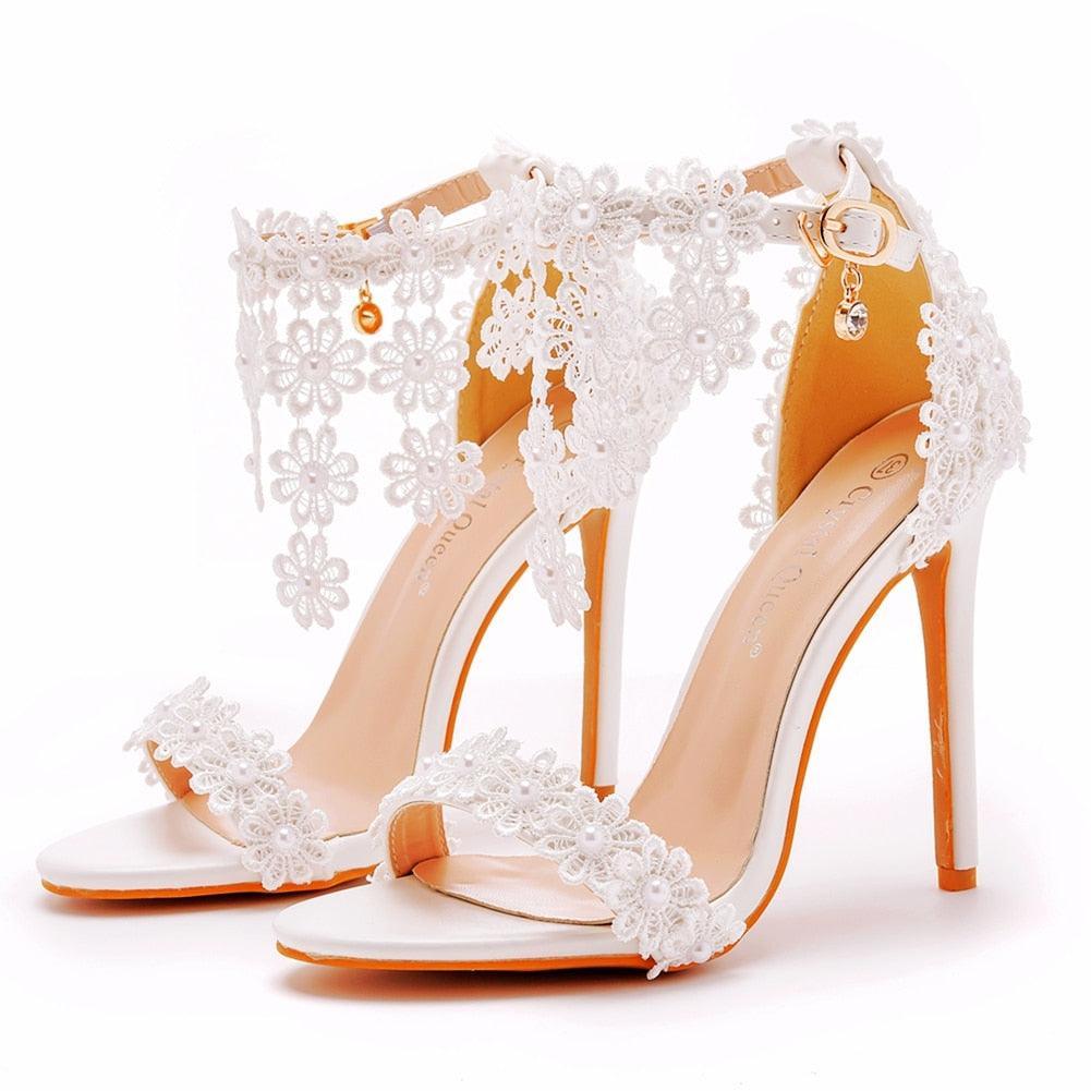 Floral Lace Strap Heels Sandals - Sandals - LeStyleParfait