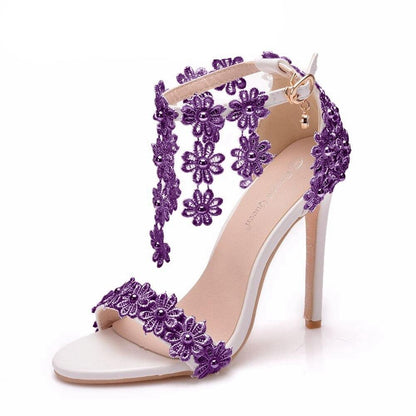 Floral Lace Strap Heels Sandals - Sandals - LeStyleParfait