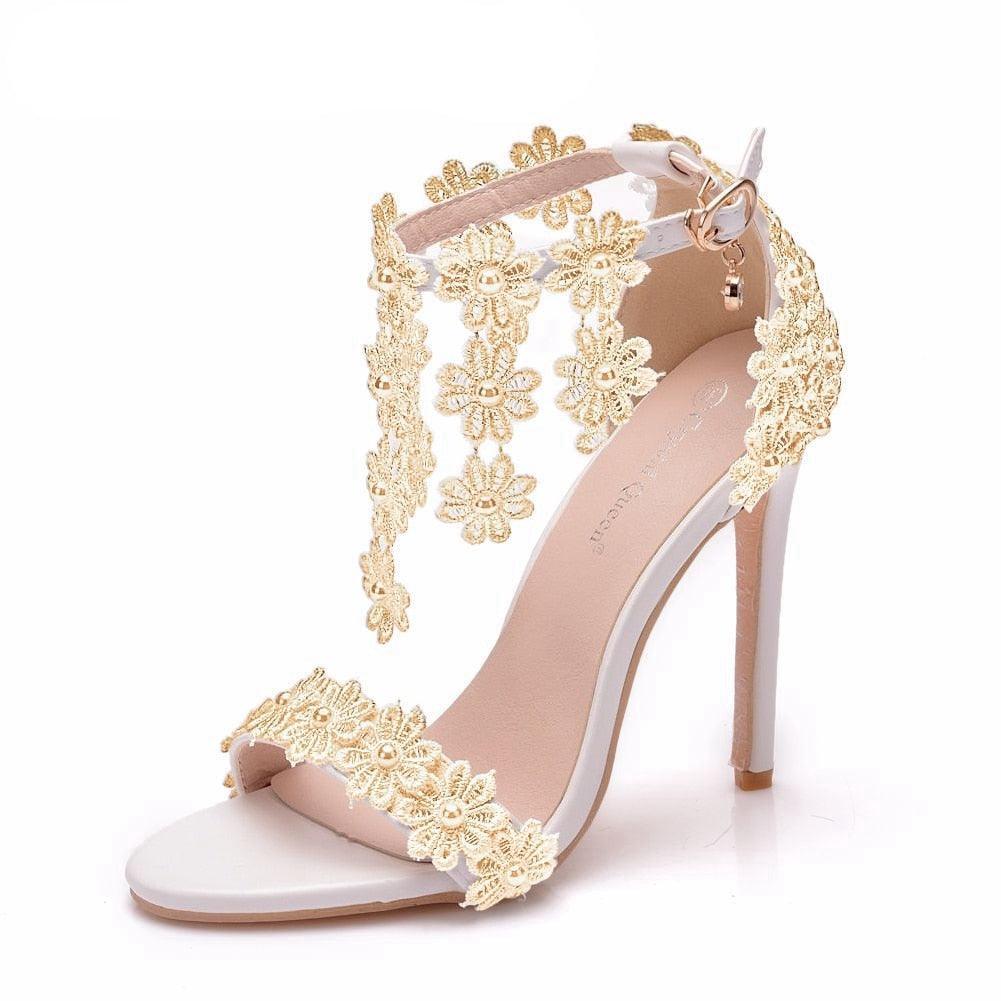 Floral Lace Strap Heels Sandals - Sandals - LeStyleParfait