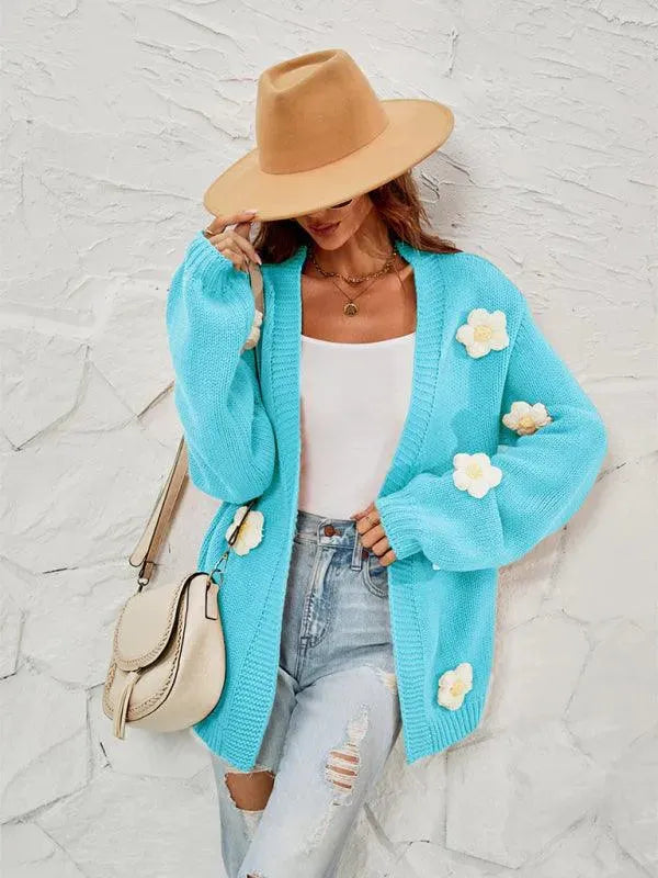 Floral Lantern Sleeves Cardigan Sweater - Cardigan Sweater - LeStyleParfait