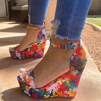 Floral Peep Toe Wedge Shoes - Wedge Shoes - LeStyleParfait