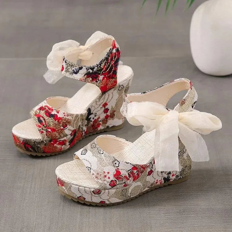 Floral Print Peep Toe Wedge Sandals - Wedge Shoes - LeStyleParfait
