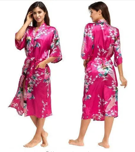 Floral Silk Kimono Nightgown - Nightgown - LeStyleParfait