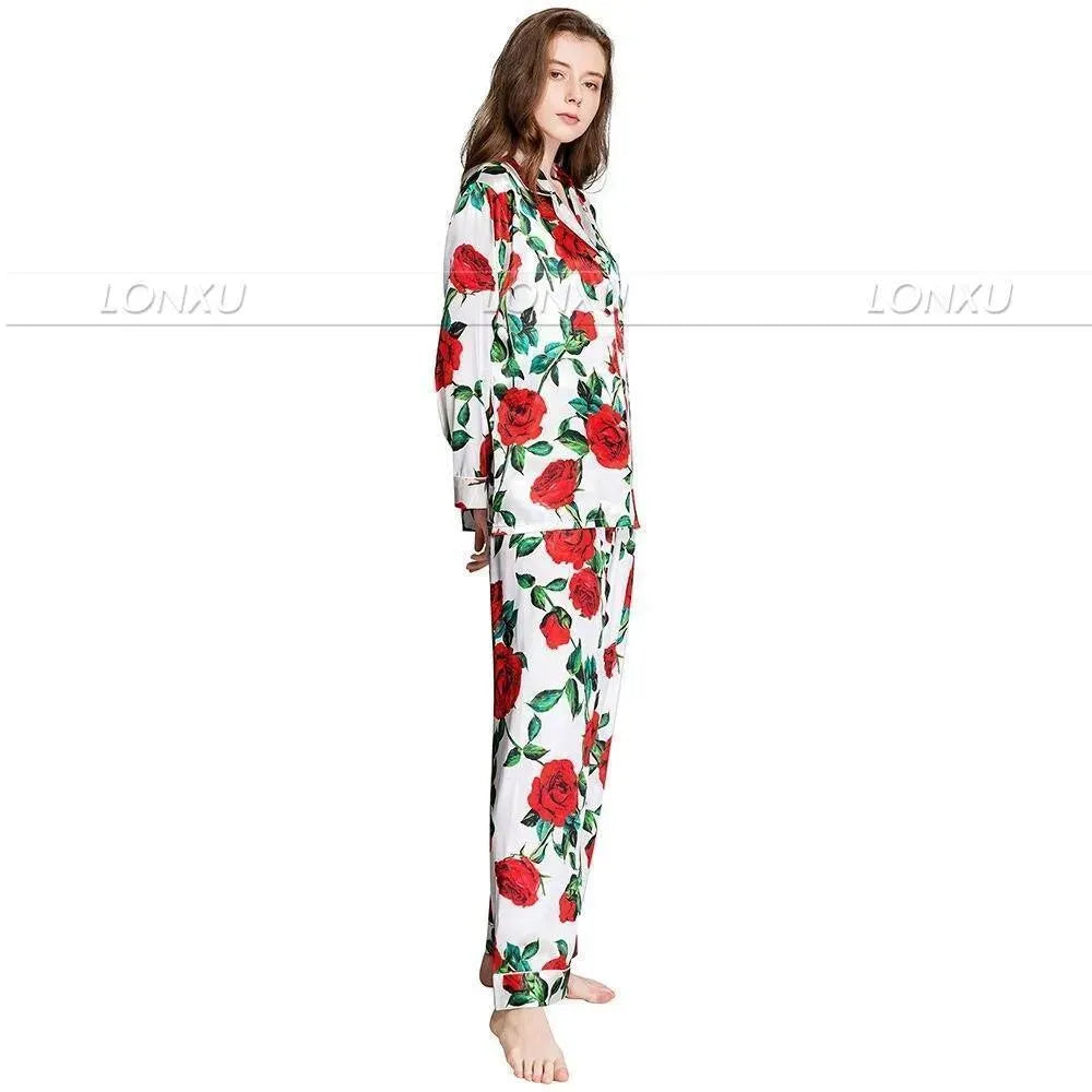 Floral Silk Women Pajama Set - Pajama Pant Set - LeStyleParfait